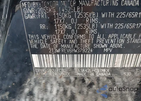 2017 Toyota Rav4 Xle z USA, uszkodzony, nr VIN 2T3WFREV6HW379224